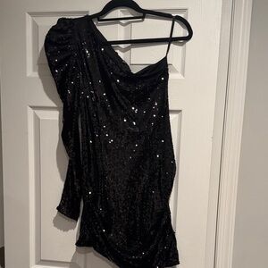 Boohoo Black Sequin One-Shoulder Dress